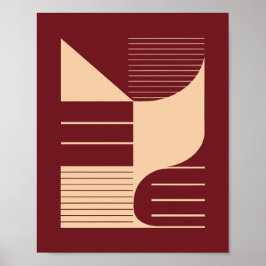 Minimalist Geometric Shapes on Dark Red Background Poster