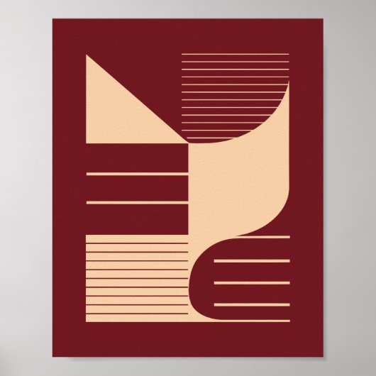 Minimalist Geometric Shapes on Dark Red Background Poster (Vorne)
