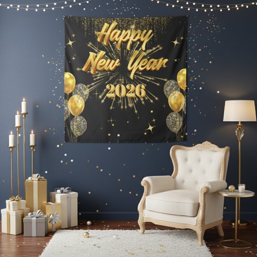 Minimalist Gold And Black New Year Backdrop Wandteppich