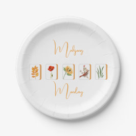 Minimalist Gold and White Mahjong Flower Tiles Pappteller