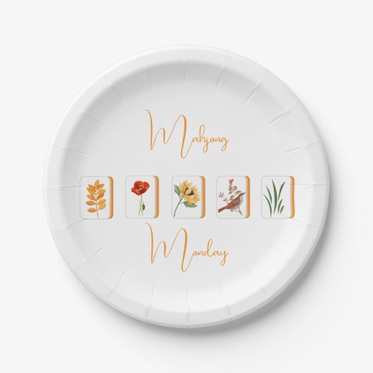 Minimalist Gold and White Mahjong Flower Tiles Pappteller (Vorderseite)