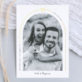 Minimalist Gold Arch with Bow Photo Save the Date Folien Feiertagskarte