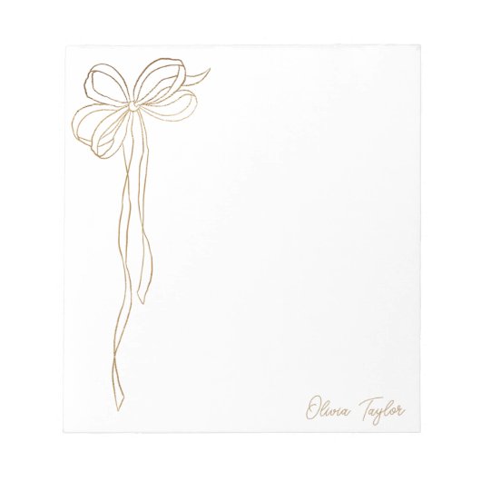 Minimalist Gold Bow Coquette Trendy Personalized Notizblock (Vorderseite)