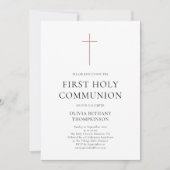 Minimalist Gold Cross First Holy Communion Einladung (Vorderseite)