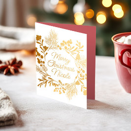 Minimalist Gold Foil Wreath Christmas Card Folienkarte