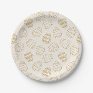 Minimalist Gold Line Art Osterei Muster Elfenbein Pappteller