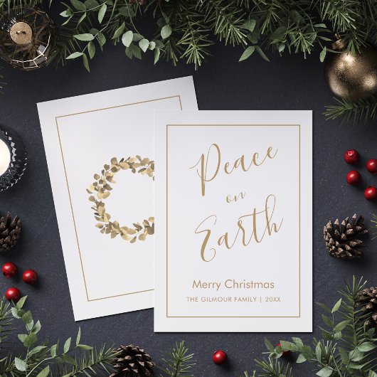 Minimalist|Gold Peace on Earth Christmas Card Einladung
