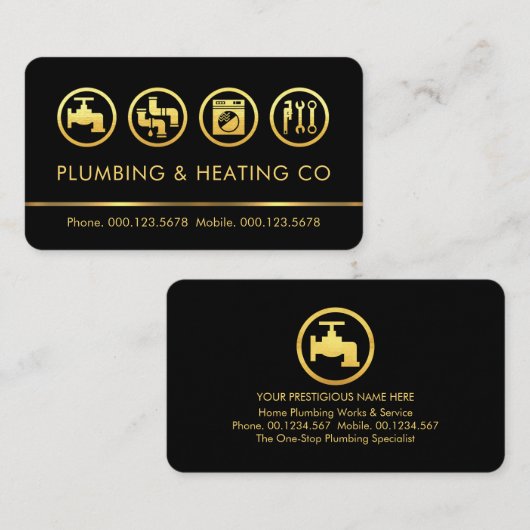 Minimalist Gold Plumbing Tools Line Visitenkarte (Vorne/Hinten)