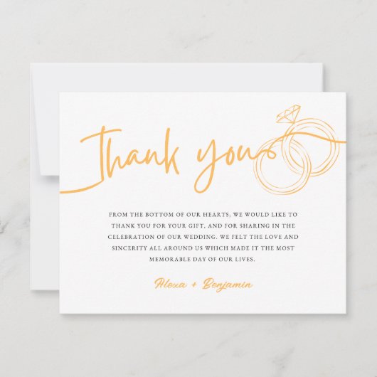 Minimalist Gold Rings Danke Script Note Card Mitteilungskarte (Vorderseite)