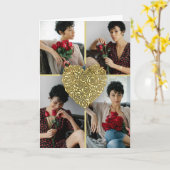 Minimalist Gold Rose Heart Photo Collage Custom Karte (Gelbe Blume)