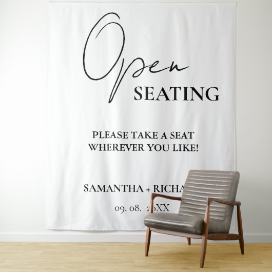 Minimalist Gold  Script Wedding Open Seating Sign Wandteppich (Beispiel)