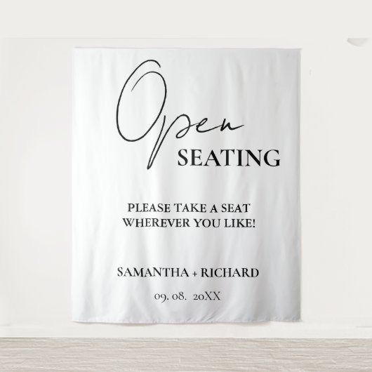Minimalist Gold  Script Wedding Open Seating Sign Wandteppich (Vorderseite)