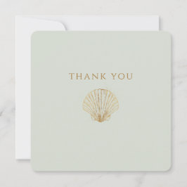 Minimalist Gold Seashell Mute Sage Wedding Dankeskarte