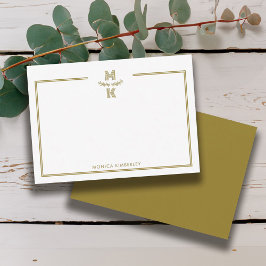 Minimalist Gold Two Border Monogram Note Card Mitteilungskarte