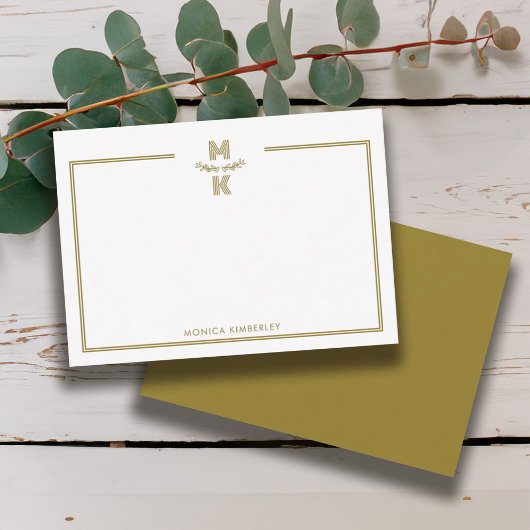 Minimalist Gold Two Border Monogram Note Card Mitteilungskarte