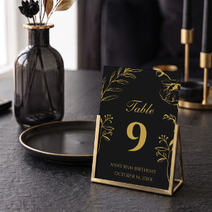 Minimalist Gold und schwarzes florales 30. Geburts Tischnummer