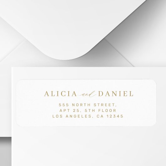 Minimalist gold white wedding return address