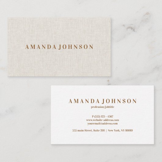 Minimalist Golden Beauty Salon Beige Linen Look Visitenkarte (Vorne/Hinten)