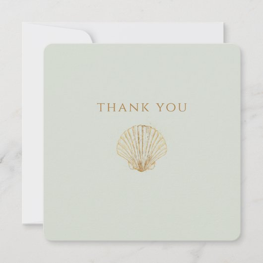 Minimalist Golden Seashell Mute Sage Wedding Dankeskarte (Vorderseite)