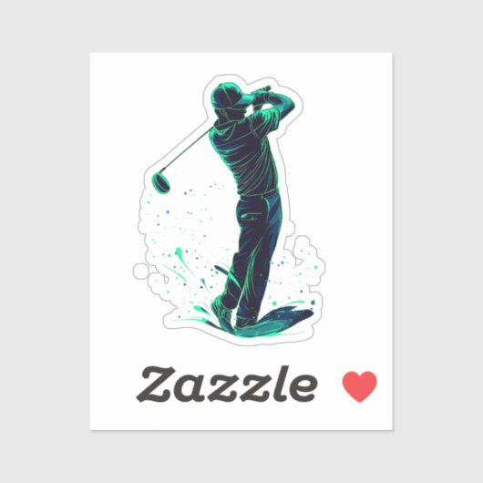Minimalist Golfer Green Glow Silhouette Aufkleber (Blatt)