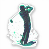 Minimalist Golfer Green Glow Silhouette Aufkleber (Vorderseite)