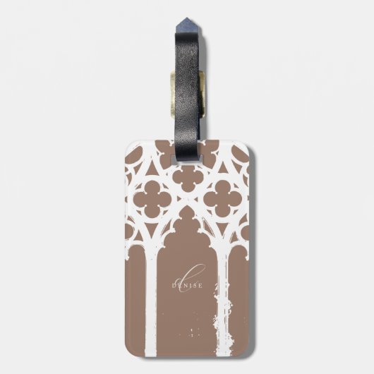 Minimalist Gothic Window Calligraphy Mocha Brown Gepäckanhänger (Rückseite vertikal)