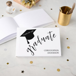 Minimalist Grad Cap Black & White Graduation Gästebuch