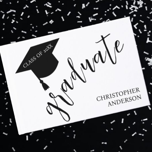 Minimalist Grad Cap Black & White Graduation Gästebuch
