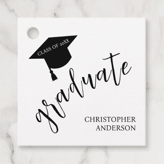 Minimalist Grad Cap Black & White Graduation Geschenkanhänger (Vorderseite)