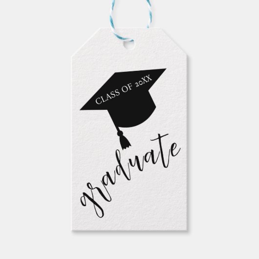 Minimalist Grad Cap Black & White Graduation Geschenkanhänger (Vorderseite)