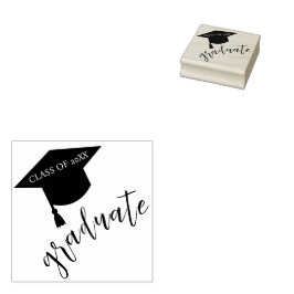 Minimalist Grad Cap Black & White Graduation Gummistempel