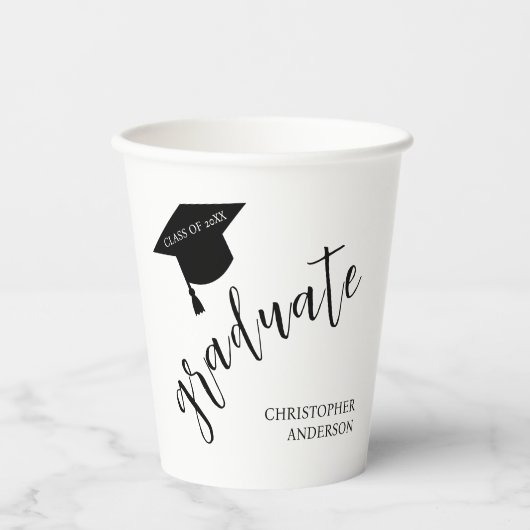Minimalist Grad Cap Black & White Graduation Pappbecher (Vorderseite)