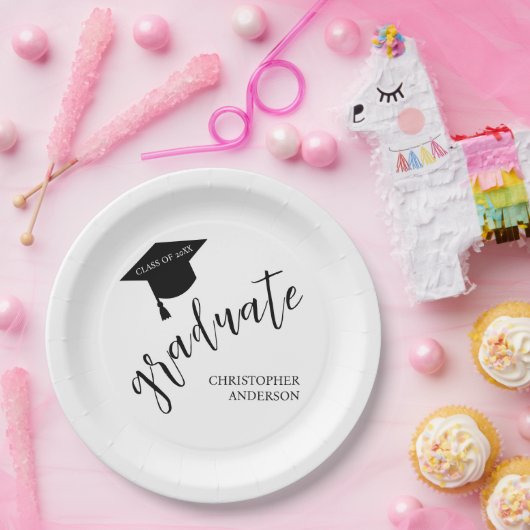 Minimalist Grad Cap Black & White Graduation Pappteller (Party)