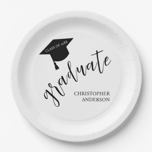 Minimalist Grad Cap Black & White Graduation Pappteller (Vorderseite)