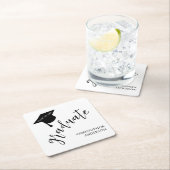 Minimalist Grad Cap Black & White Graduation Rechteckiger Pappuntersetzer (Vor Ort)