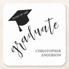 Minimalist Grad Cap Black & White Graduation Rechteckiger Pappuntersetzer