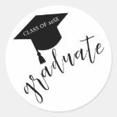 Minimalist Grad Cap Black & White Graduation Runder Aufkleber (Vorderseite)