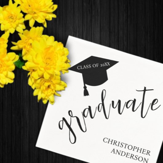 Minimalist Grad Cap Black & White Graduation Serviette
