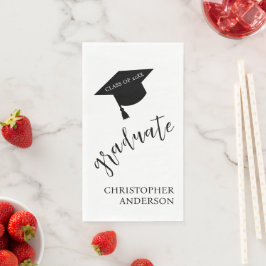 Minimalist Grad Cap Black & White Graduation Serviette