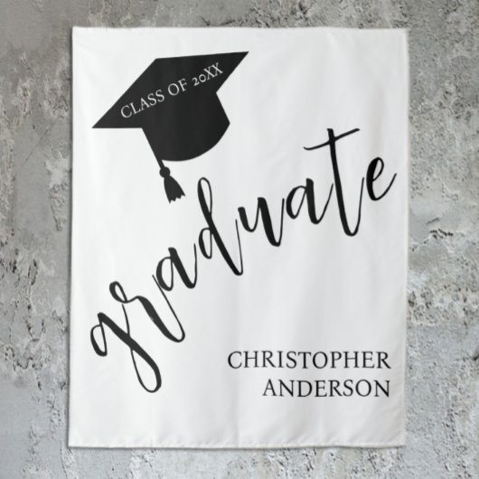 Minimalist Grad Cap Black & White Graduation Wandteppich