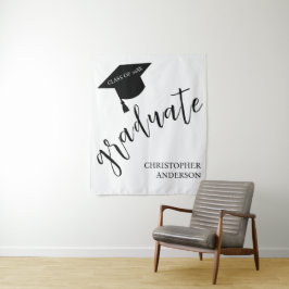 Minimalist Grad Cap Black & White Graduation Wandteppich