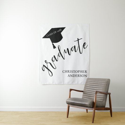 Minimalist Grad Cap Black & White Graduation Wandteppich (Beispiel)