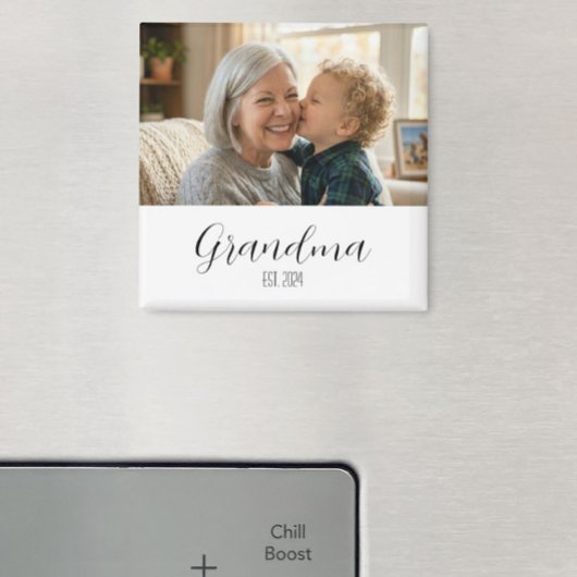 Minimalist Grandma Established Black Script Text Magnet