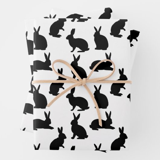 Minimalist Graphic Bunny Pattern In Black Easter Geschenkpapier Set (Beispiel)
