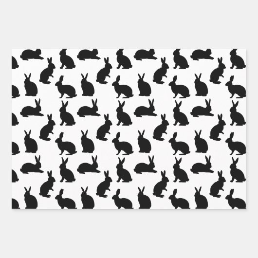 Minimalist Graphic Bunny Pattern In Black Easter Geschenkpapier Set (Vorderseite)