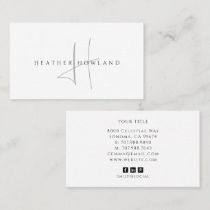 Minimalist Grau Script Monogramm Name  Visitenkarte