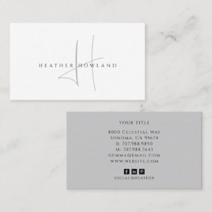 Minimalist Grau Script Monogramm Name Visitenkarte