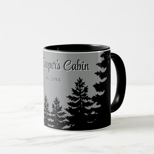 Minimalist gray black pine tree silhouette tasse (VorderseiteRechts)