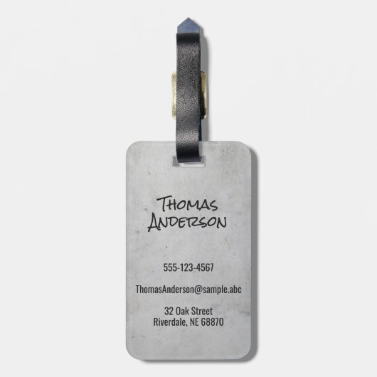 Minimalist Gray Concrete Black Script and Text Gepäckanhänger (Rückseite vertikal)