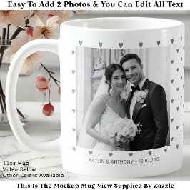 Minimalist Gray Hearts Custom Wedding Two Photos Kaffeetasse